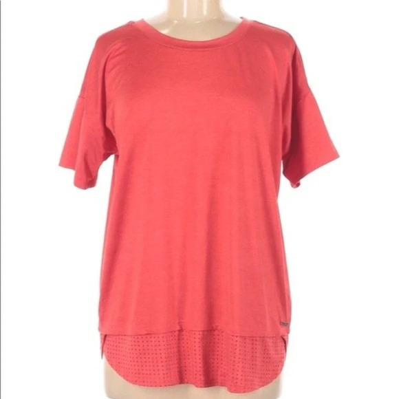 Nanette Lepore large tangerine blouse w/mesh hem - Picture 2 of 8